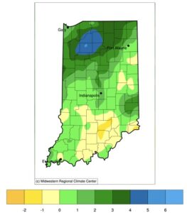 normal vs. current rainfall map of indiana