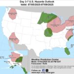 Figure 3. National maps indicating potential weather hazards for July 5-9, 2025.