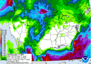 Figure 2. Total precipitation amounts forecasted for September 11-18, 2025.
