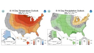 Figure 2. Temperature and precipitation outlooks, produced by the Climate Prediction Center, valid for May 27 – June 2, 2026.