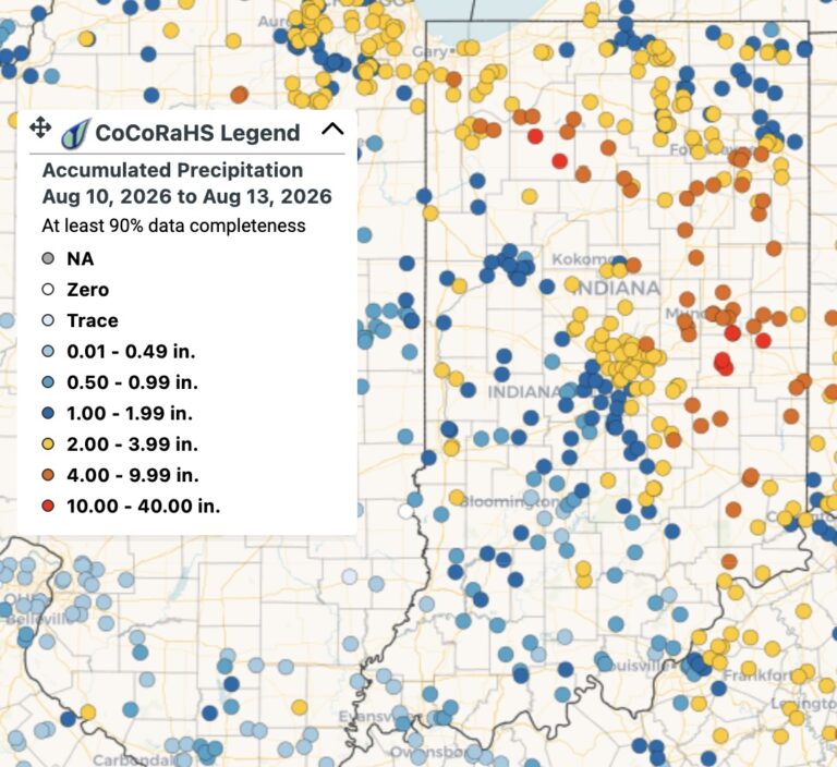 precipitation totals in Indiana